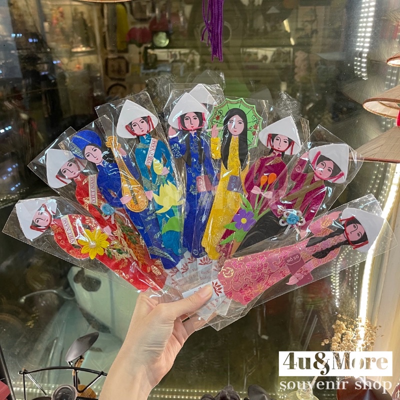 Kẹp sách vải cô gái áo dài nón lá Việt Nam