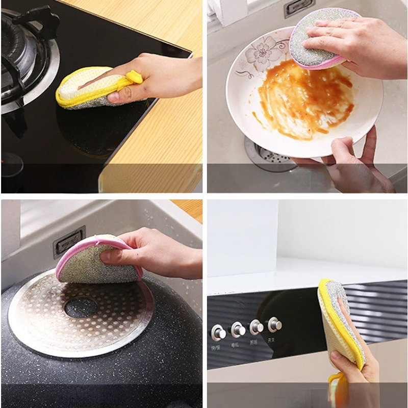 Set 5 Miếng Bọt Biển Hai Mặt Chống Dầu Mỡ Làm Sạch Sâu Cho Bồn Rửa Chén Nhà Bếp
