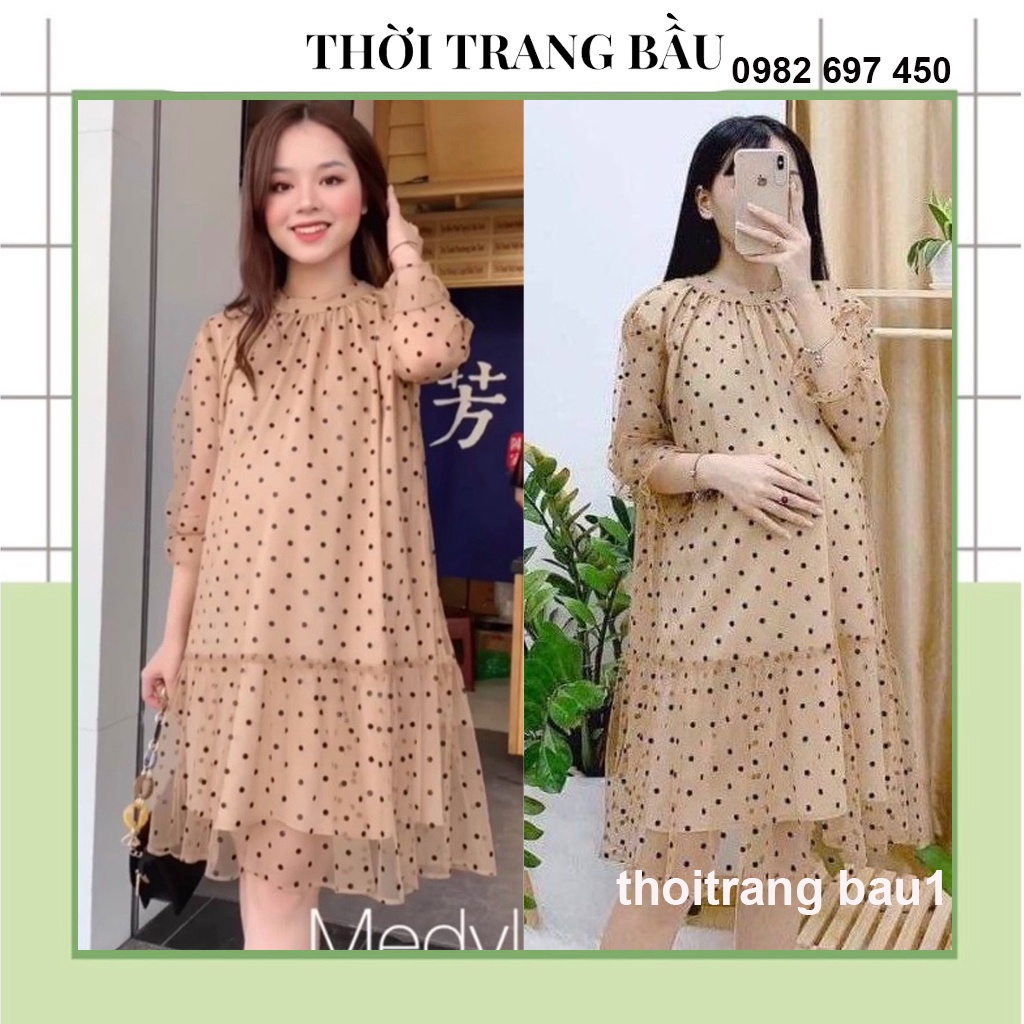 [thoitrangbau1 V249] VÁY BẦU TIỂU THƯ-ĐẦM BÀU DỰ TIỆC, CÔNG SỞ THIẾ KẾ DÁNG XUÔNG ĐUÔI CÁ CHẤM BI VOAN TƠ 2 LỚP CỰC XINH