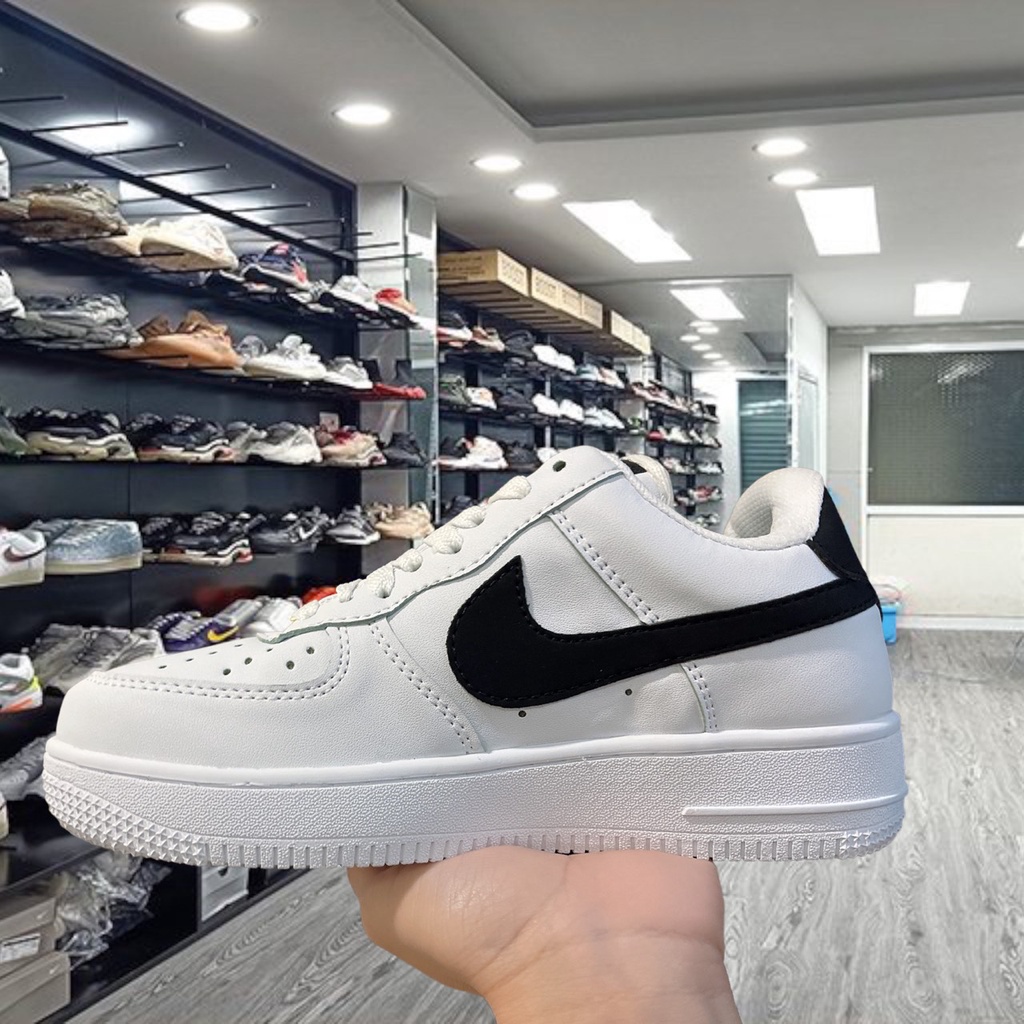 Giày Thể Thao Nam Nữ logo thêu vàng ,Giày_nike Trắng vệt đen Air Force 1 Hàng Đẹp Full Box Bill hót nhất cho nam nữ