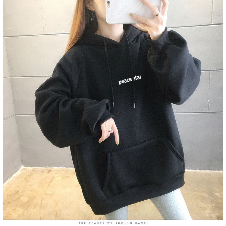 ÁO HOODIE - Khoác nỉ bông form rộng fullsize (Ảnh Thật) có nón in chữ PEACE STAR áo chống nắng nam nữ S0