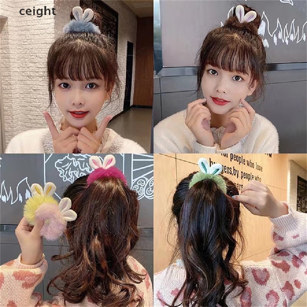 Dây Cột Tóc Co Giãn Hình Tai Thỏ Màu Kẹo Ngọt Dễ Thương Cho Nữ