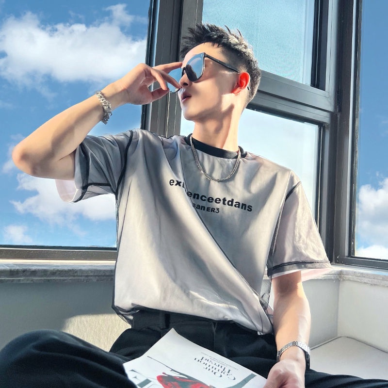 Áo thun AOKANG tay ngắn giả hai lớp thiết kế thời trang mùa hè 2023 mới thường ngày dành cho nam