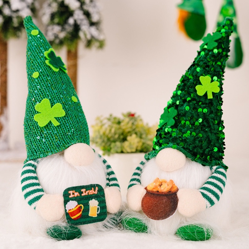 Búp Bê Nhồi Bông Hình Vua Patricks Day Gnome Đội Mũ Đính Sequin Thủ Công Để Bàn Trang Trí Nội Thất