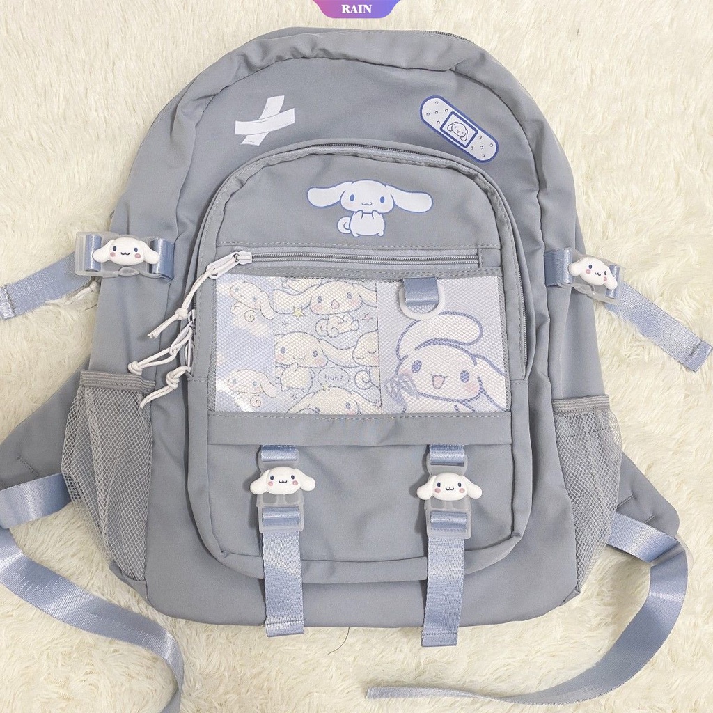 Ba Lô Đựng Laptop Bằng Nylon Chống Nước Nhiều Ngăn Họa Tiết Hoạt Hình Sanrio Cinnamoroll Kuromi My Melody Dễ Thương Phong Cách Nhật Bản Cho Nữ [RAIN]