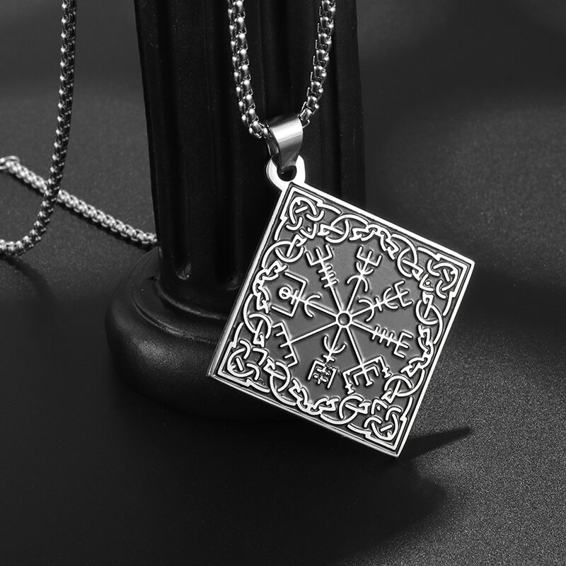 Vòng cổ Bạc Mặt La Bàn Thắt Nút Bằng Thép Không Gỉ Phong Cách Viking Thời Trang Cho Nam Và Nữ