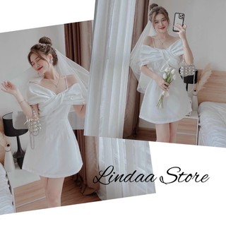 Đầm dự tiệc 2 dây trễ vai nơ to bản betty dress