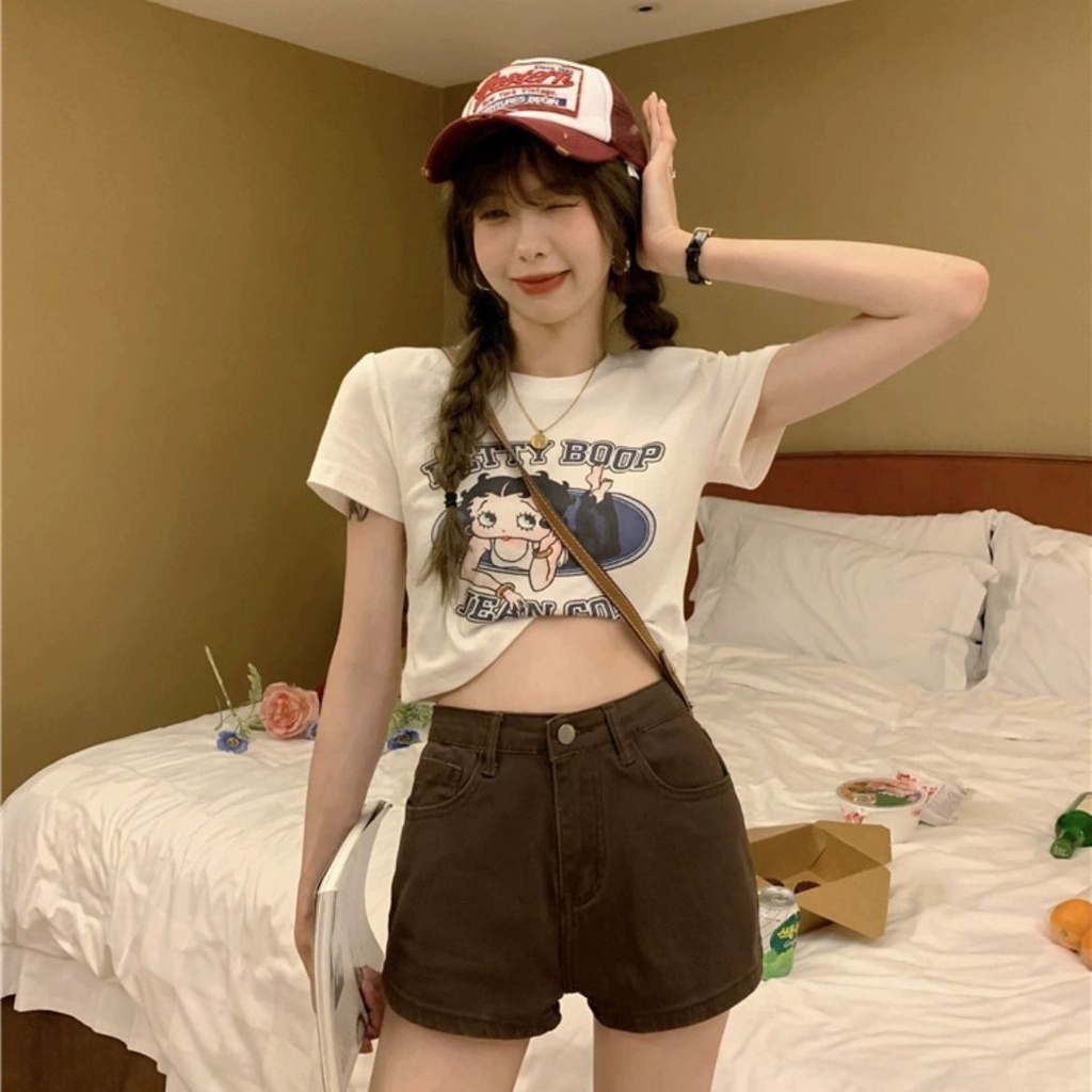 Bán Chạy Nhất Jiashucheng#Quần Short Jeans Lưng Cao Ống Rộng Thời Trang Cho Nữ