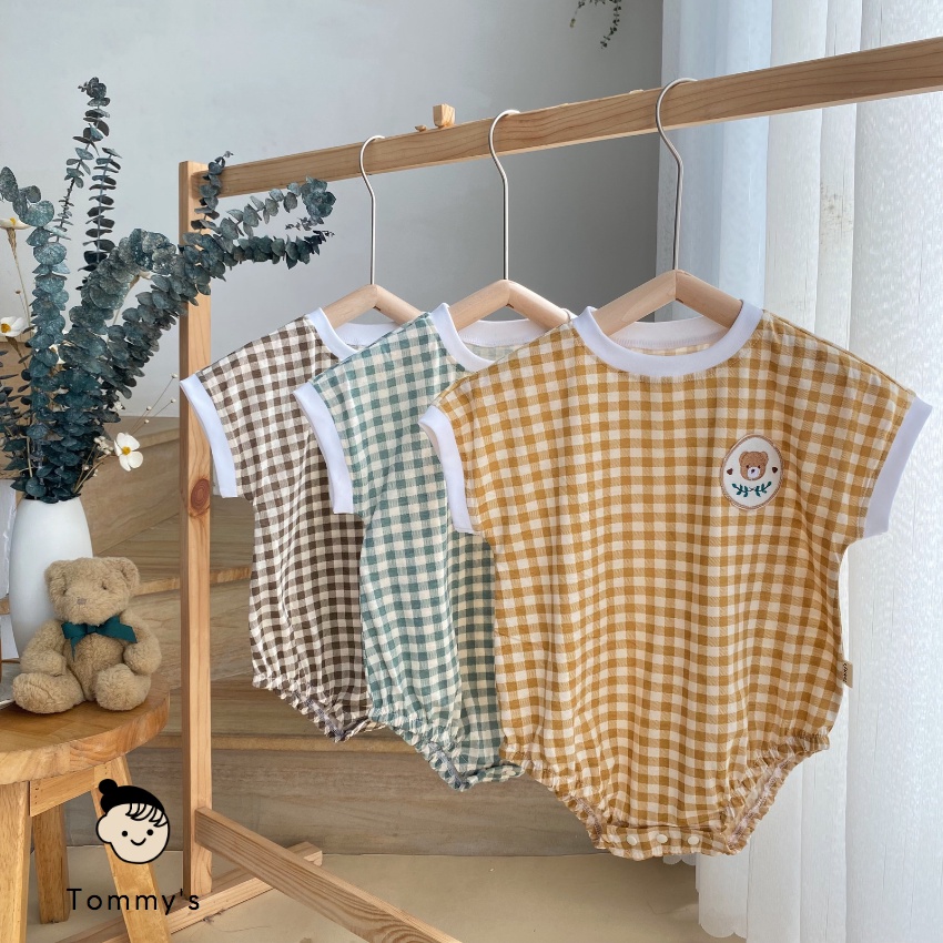 Body ngắn tay cho bé 0-24 tháng hoạ tiết gấu thun cotton xuất Hàn mềm mát