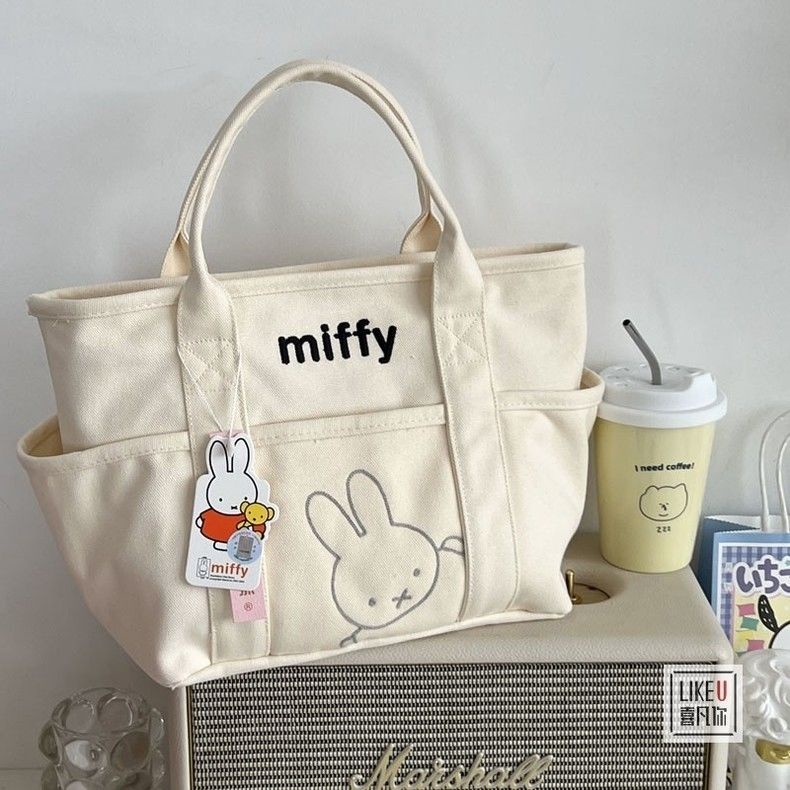 Túi Xách Tote Vải Canvas Dày In Hoạt Hình Thỏ Miffy Dễ Thương