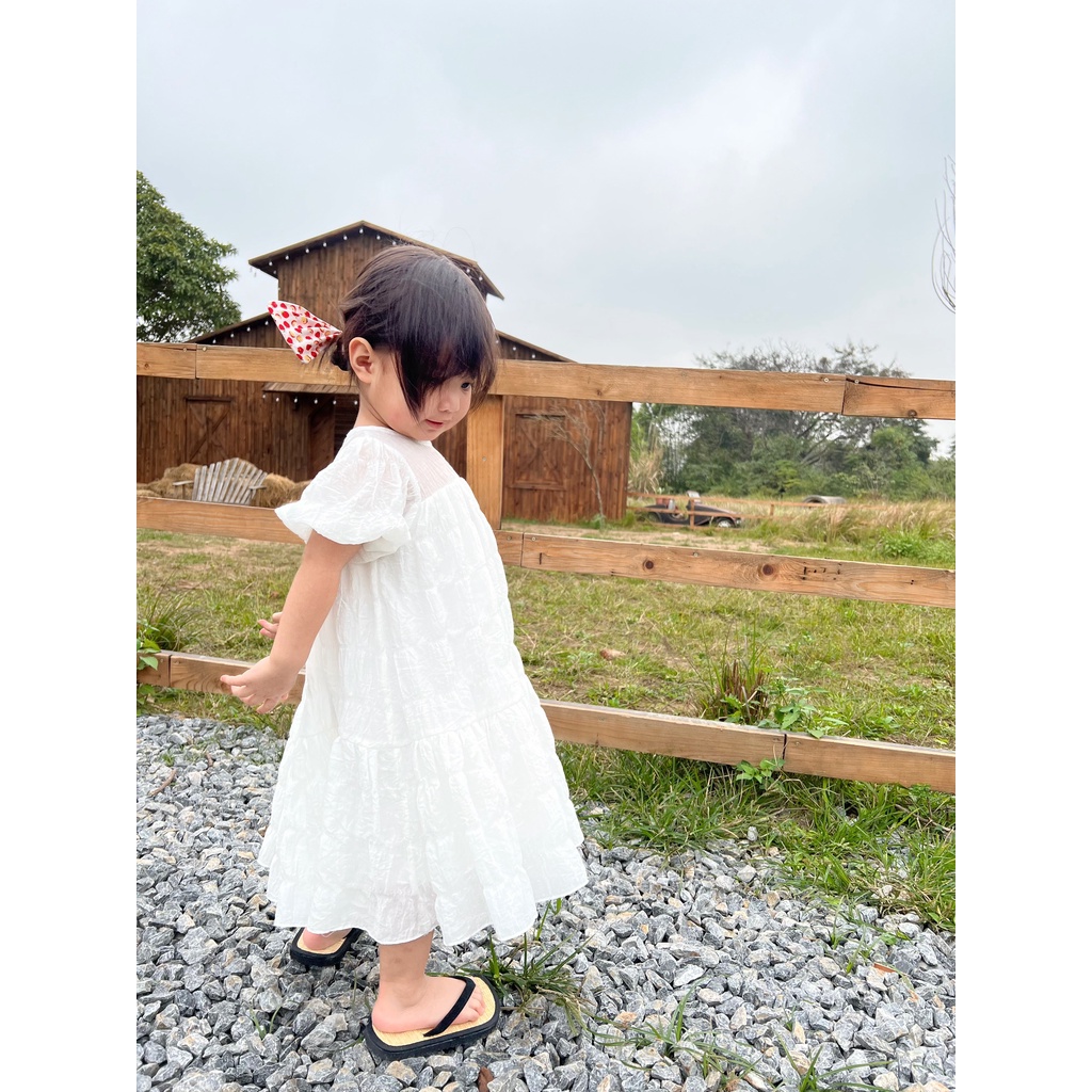 Váy Babydoll Maxi Vải Nhún Có Lớp Lót Siêu Xinh Cho Bé Gái Đi Chơi Đi Biển