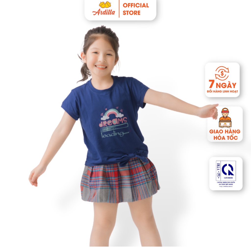 Áo Thun Bé Gái Cộc Tay ARDILLA In Hình Cầu Vồng Đáng Yêu, Vạt Áo Buộc Nơ Xinh Xắn Cho Bé 6-15 tuổi T90GSS20