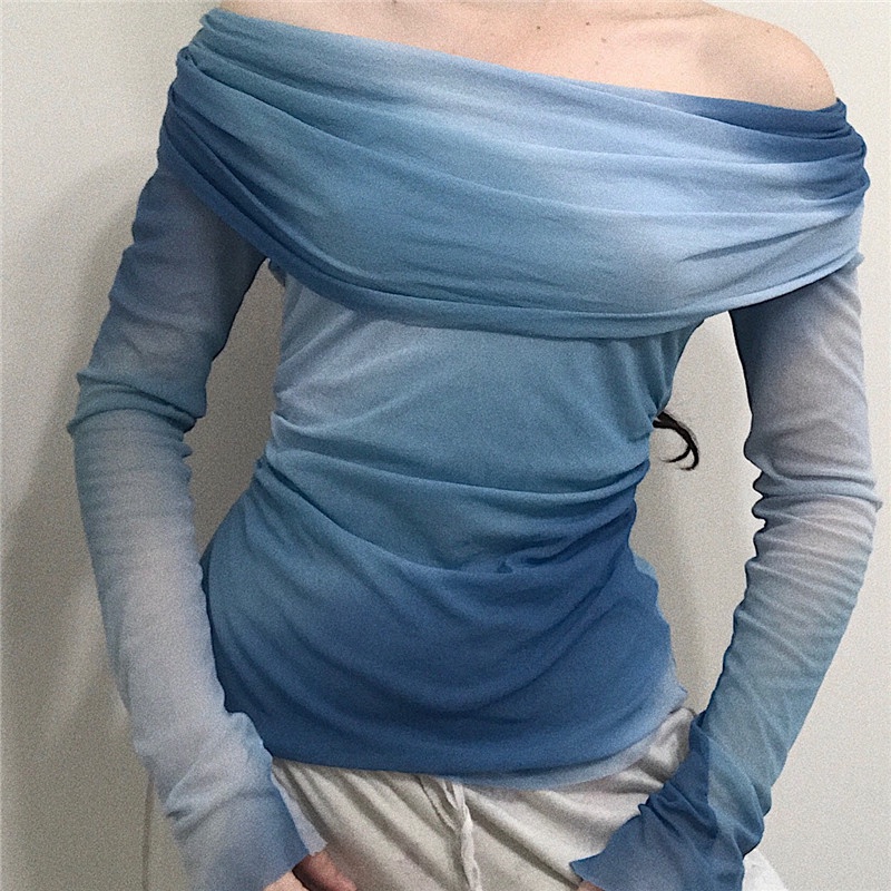 Áo Thun Dài Tay Phối Lưới Nhuộm Màu Phong Cách retro Mới 2023 Cho Nữ