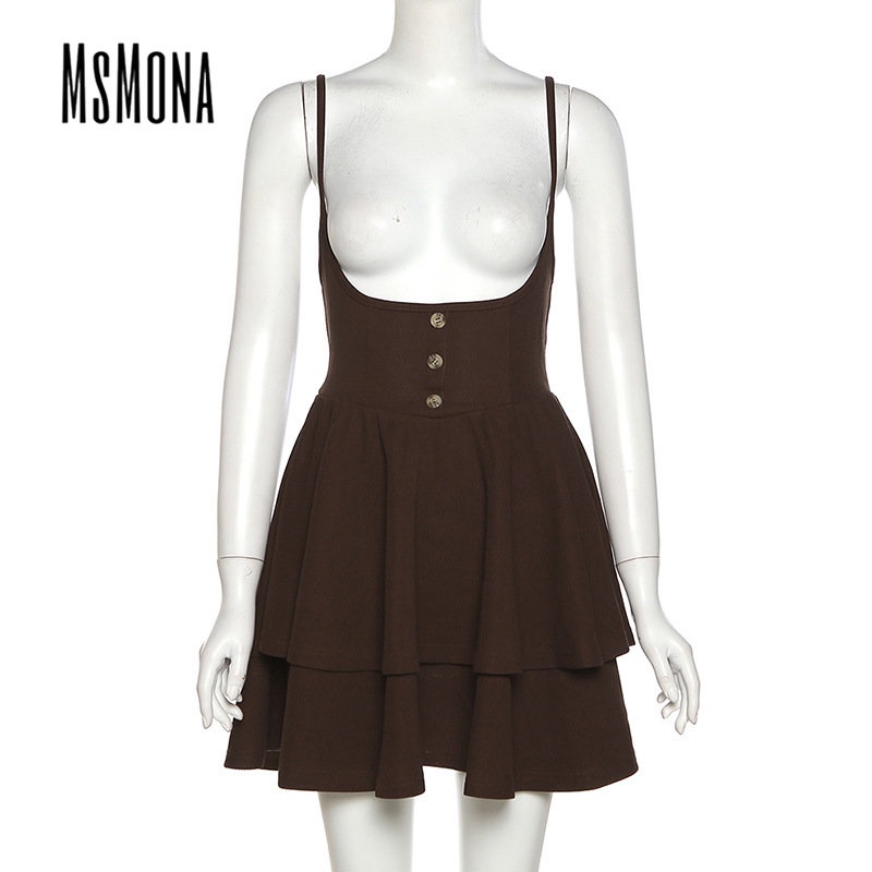 MsMona Đầm Không Tay Lưng Cao Màu Trơn Thời Trang 2023 Dành Cho Nữ