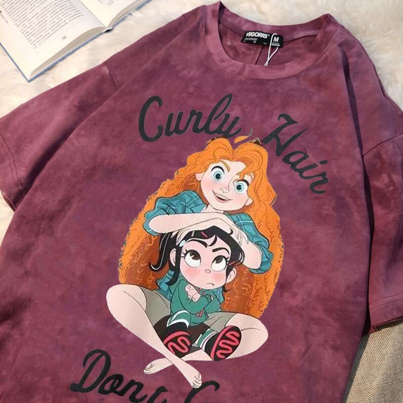 Jiashucheng Áo Thun Tay Ngắn Nhuộm Màu Họa Tiết Hoạt Hình Thời Trang Mùa Hè Cho Cặp Đôi