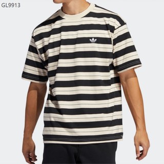 Áo thun ngắn tay kẻ sọc thêu logo adidas phong cách retro gl9913 gl9914 cho nam