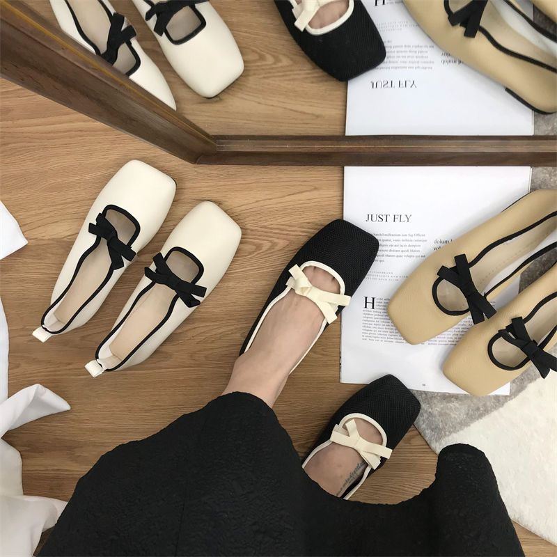 Giày Búp Bê Da Mềm Đính Nơ Xinh Xắn Cho Nữ