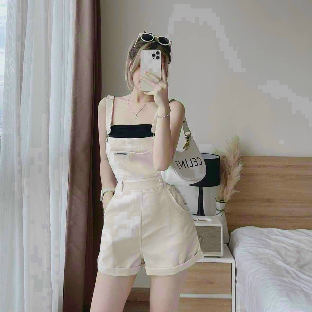 Set bộ quần yếm ngắn phối áo croptop phong cách trẻ trung năng động cho bạn gái