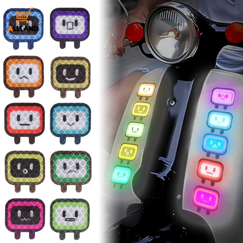 Set 10 Miếng Dán Phản Quang Hình Vuông Họa Tiết Hoạt Hình Trang Trí Mũ Bảo Hiểm / Xe Hơi