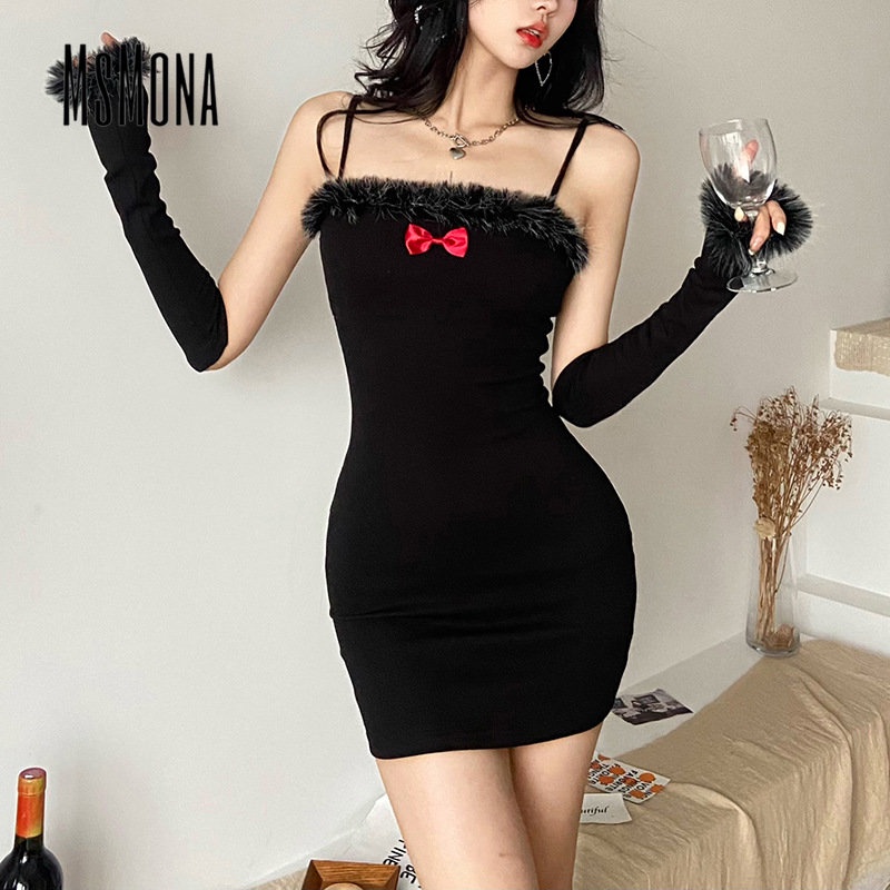 MsMona Đầm Dệt Kim Trễ Vai Màu Trơn Thời Trang 2023 Cho Nữ