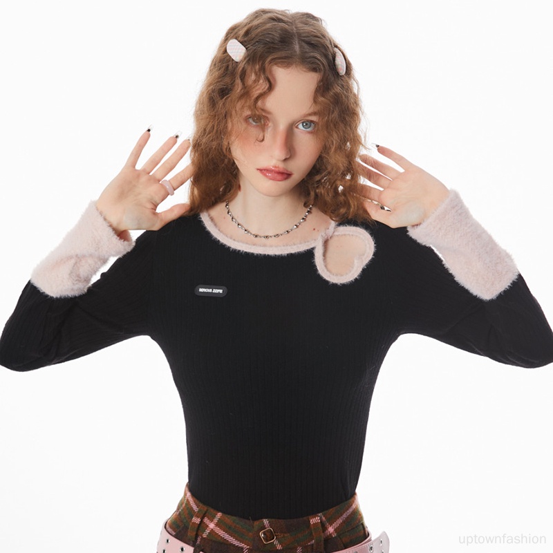Áo Sweater Dệt Kim Phối Màu Sắc Tương Phản Phong Cách Mỹ Cổ Điển Cho Nữ
