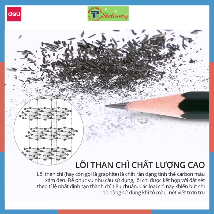 Bút chì cao cấp 2B- 6B Deli - 12 cây/hộp, nét đậm không gãy- 7084/6836/6846/6848