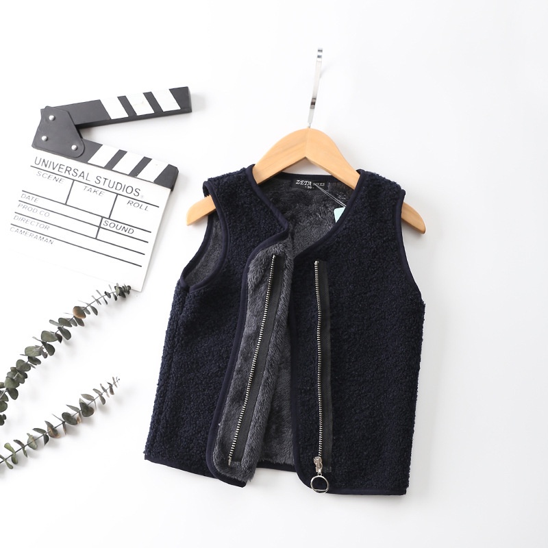 Áo Khoác Sát Nách Lót Nhung Màu Trơn Thời Trang Mùa Đông Cho Bé