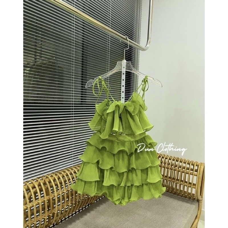 Set Dập Ly Chifon Tầng Cuộn Cước Lượn Sóng Cao Cấp-Hình Thật