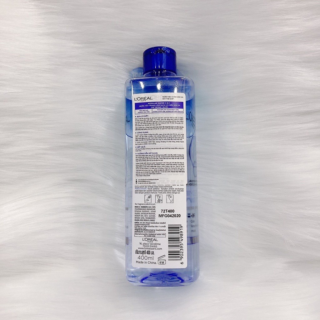 Nước tẩy trang cho mọi loại da L'Oreal Paris 3-in-1 Micellar Water 400ml