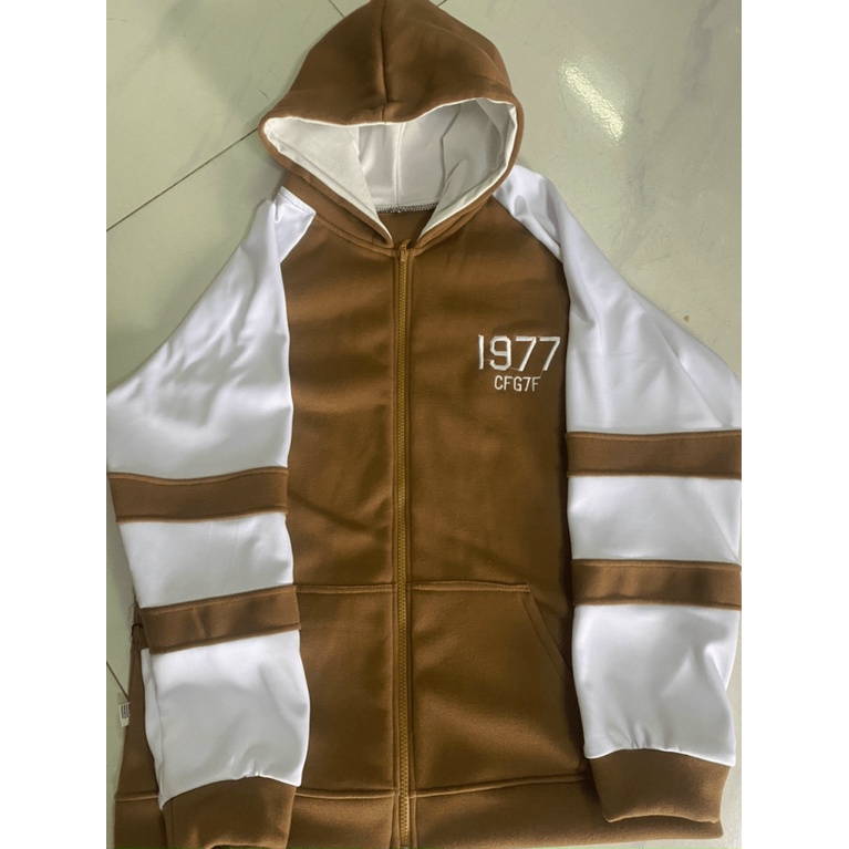 Áo Khoác Nữ Dây Khóa Kéo 1977 Vải Nỉ Dày Mịn Có Nớn Lớn pjoois Sọc Tay Siêu Hot NEW UNISEX