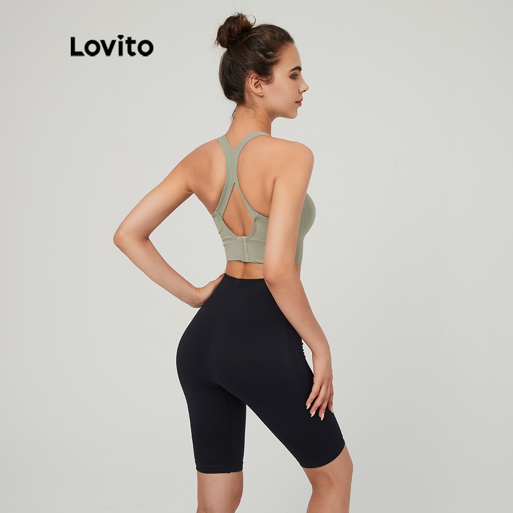 Áo lót Lovito thể thao ôm dáng không gọng thấm hút mồ hôi tốt thoáng khí cổ tròn thời trang L03060 (màu xanh lá/ trắng)