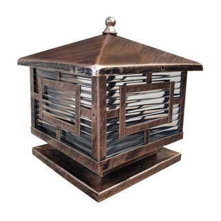 Đèn trụ cổng mái chùa màu đồng trang trí sân vườn d200 kt 200x200 #7166