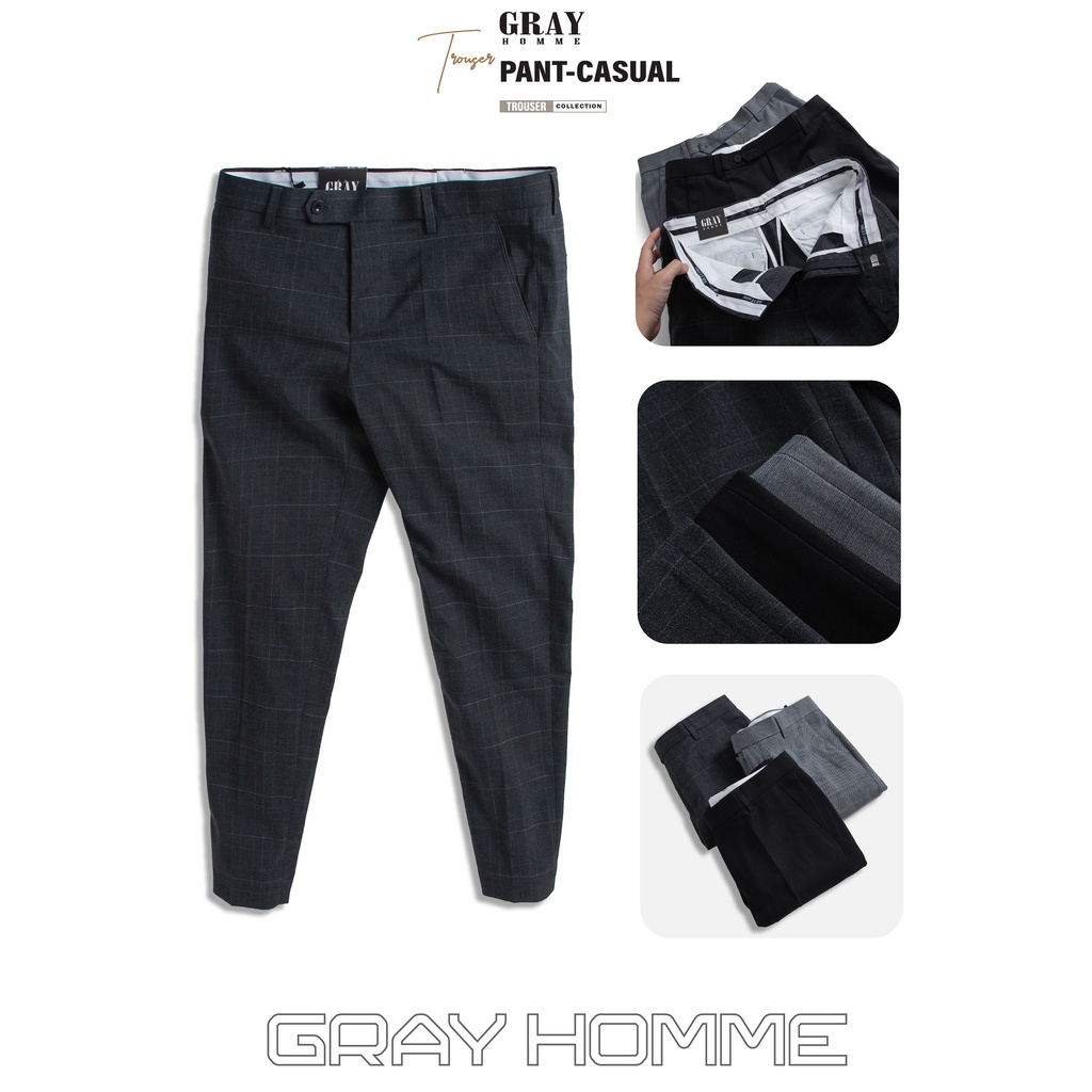 Quần Âu Nam GRAYHOMME kẻ sọc dáng ôm, đứng phom co giãn nhẹ - BT112