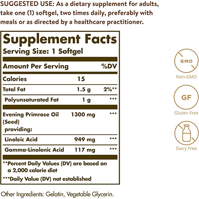 Solgar Evening Primrose Oil 1300mg - Viên Uống Tinh Dầu Hoa Anh Thảo 60 viên