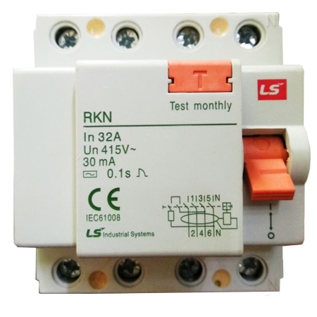 Aptomat chống giật RCCB LS RKN3P+N-32A, 10KA
