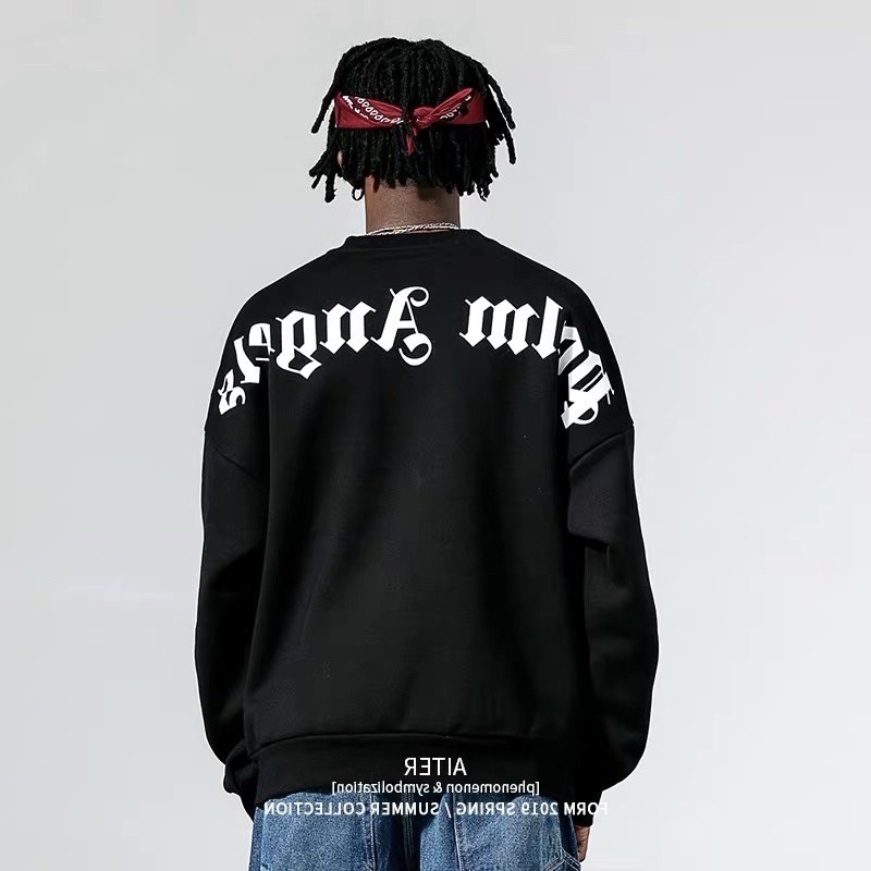 Áo nỉ bông cổ tròn dài tay in chữ pam angels to sau lưng ht