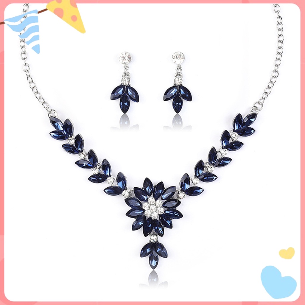 1 Set Vòng cổ Và Bông Tai Đính Đá Giả Pha Lê Màu Sắc Tương Phản Phong Cách Vintage