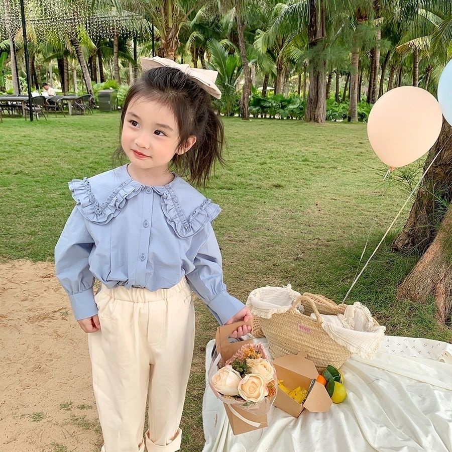 Áo Ren Cổ Bèo Dáng Rộng Thời Trang Mùa Xuân 2023 Cho Bé Gái