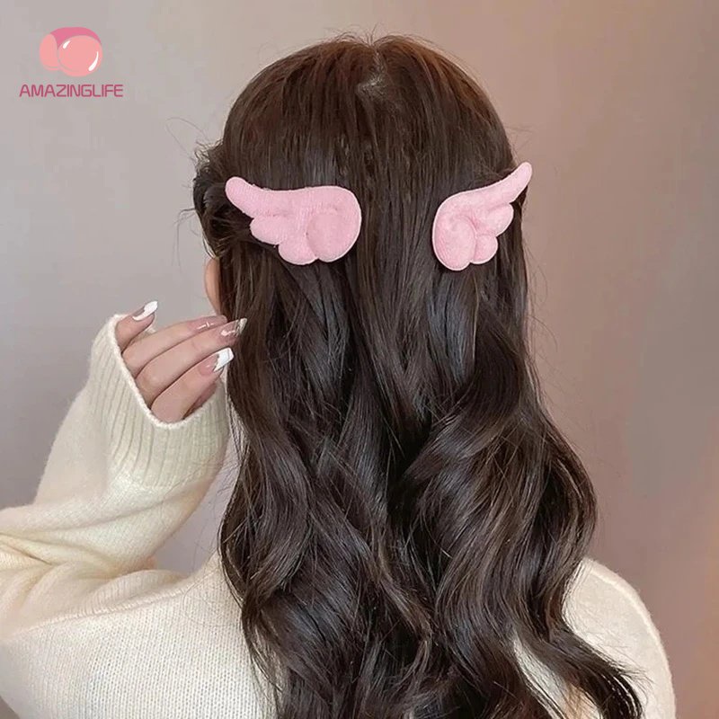 Kẹp Tóc Mini Hình Chân Mèo / Cánh Thiên Thần Phủ Lông Dễ Thương Cho Nữ