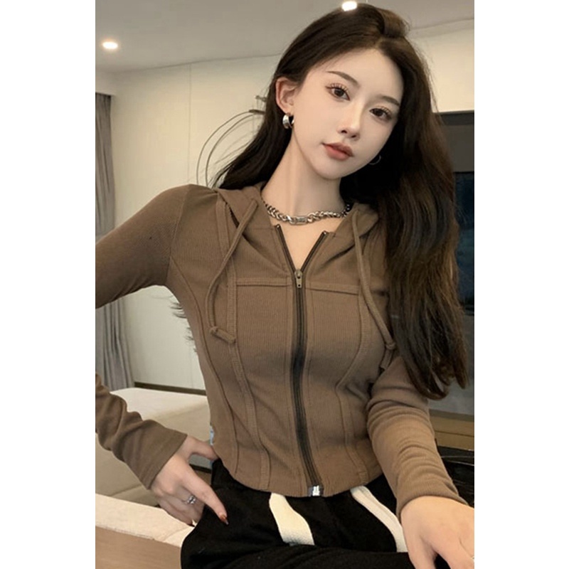 Áo Khoác Cardigan Dệt Kim Tay Dài Có Mũ Trùm Dáng Ngắn Phong Cách Mới 2023 Thời Trang Xuân Thu Cho Nữ