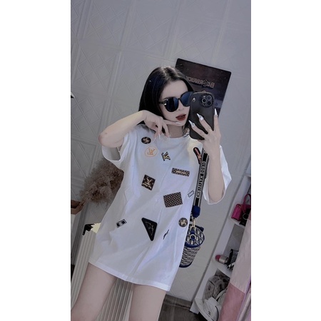 Áo phông in kín nhiều LV fom thụng unisex chất cton khô 3158