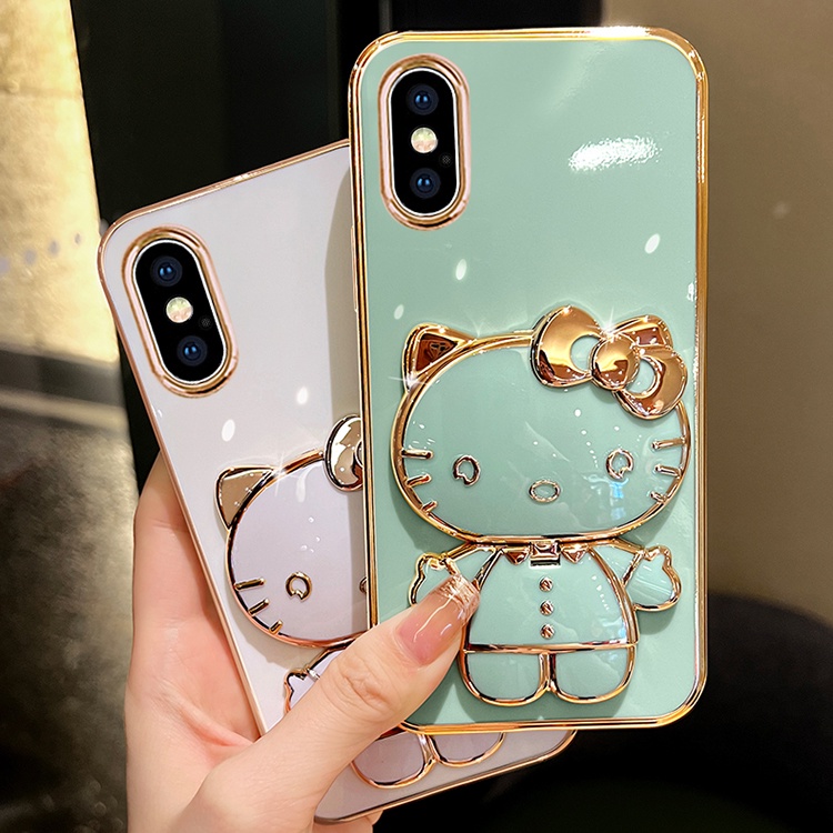 Ốp Điện Thoại TPU Mềm Chống Sốc Có Giá Đỡ Gương Hello Kitty Cho iphone x xs max xr 7 plus 8 plus 6plus 6splus