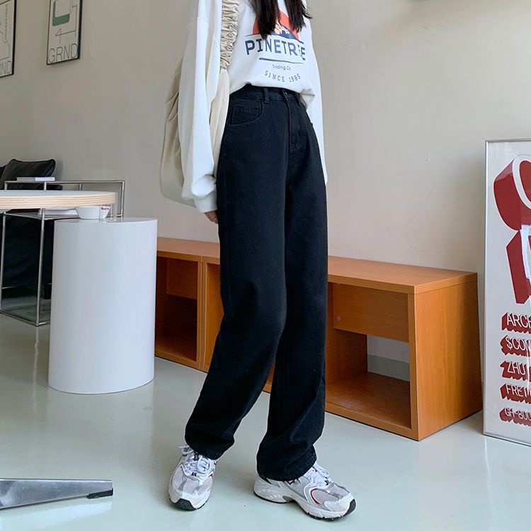 IELGYQuần Jean Đen Lưng Cao Ống Rộng Phong Cách Hàn Quốc Cho Nữ