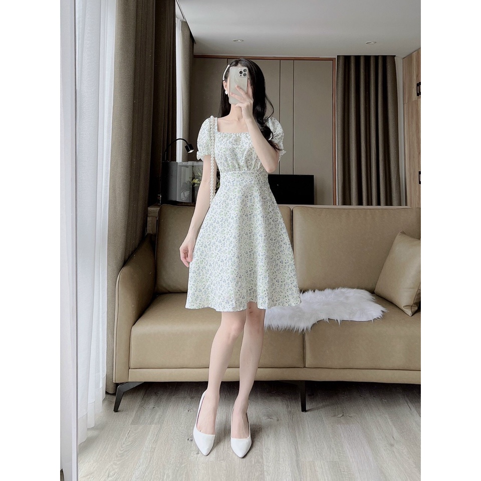 Váy hoa nhí cao cấp đi làm 2023, váy dự tiệc, dạ hội đầm nữ công sở ngắn tay Deloga_official