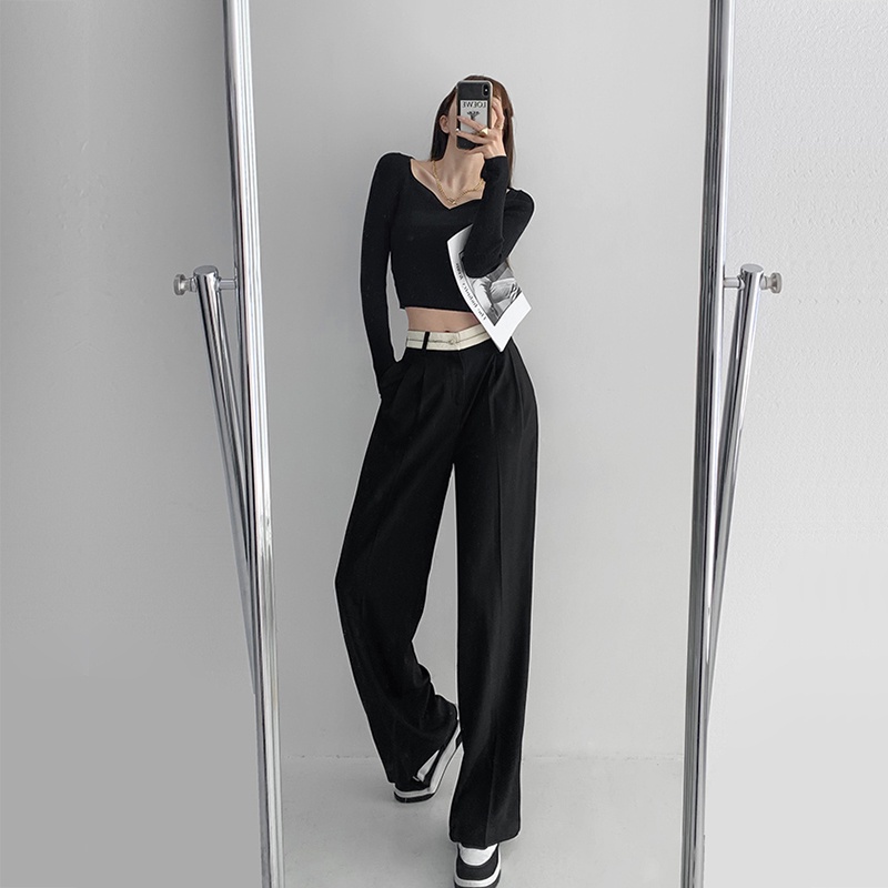 Quần tây nữ ống rộng lưng cao dáng suông cạp viền chất ruby - Retrostyle - Quan289