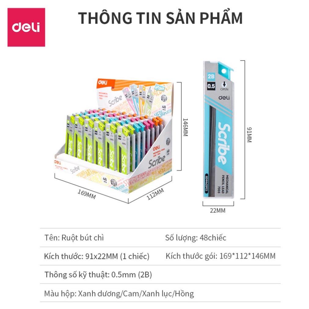 Ruột bút chì 0.5mm/0,7mm Deli, Xanh dương/Cam/Xanh lục/Hồng - 1 Ống - E7003/E7004 - HIKOMA STORE