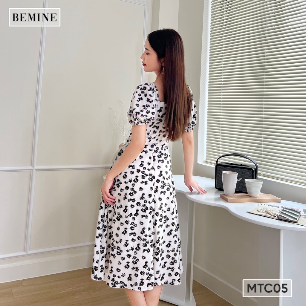 Đầm hoa tay phồng nút dọc BEMINE MTC05