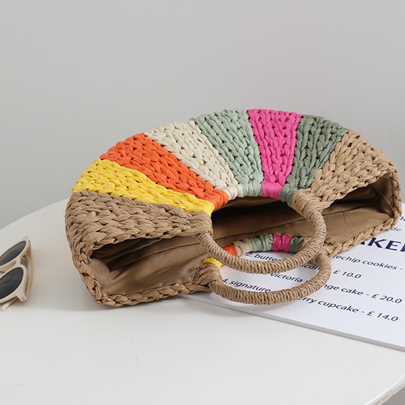 Túi Đeo Chéo Hình Bán Nguyệt Đan Lát Màu Sắc Cầu Vồng Tươi Tắn Nhỏ Gọn Cho Nữ