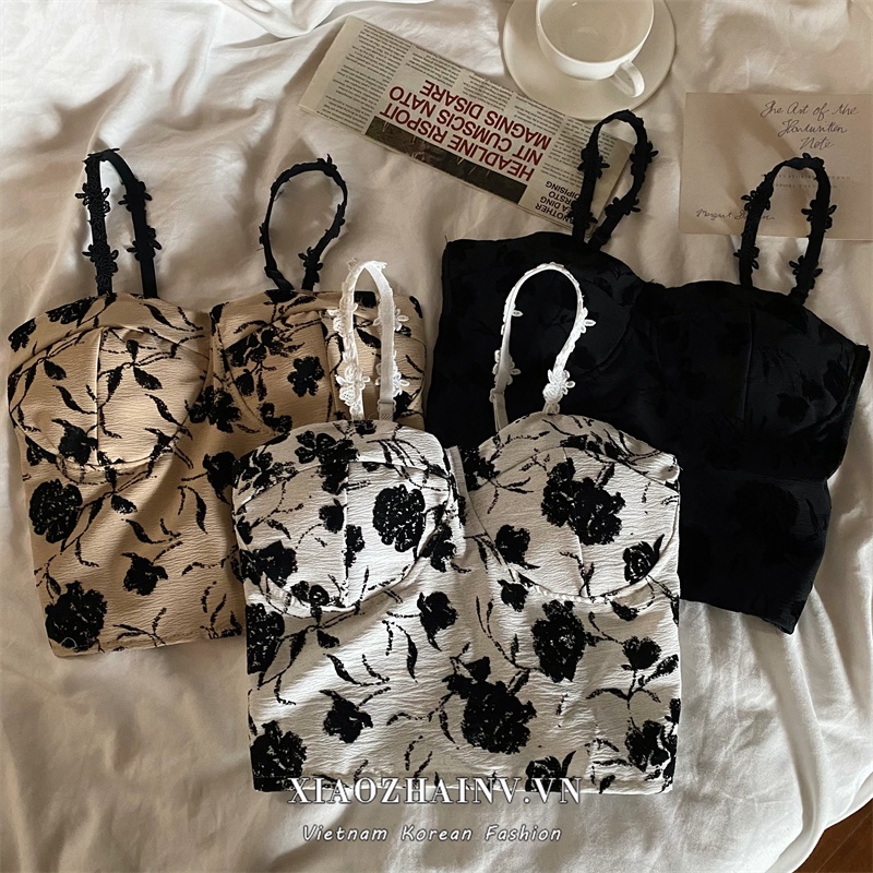 Xiaozhainv Áo Hai Dây Hở Lưng Form Ôm In Họa Tiết Phong Cách Quyến Rũ