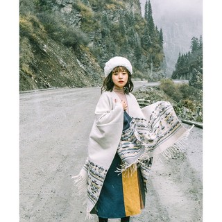 Cardigan len dáng choàng tông xám mặc được 2 mặt - MS027